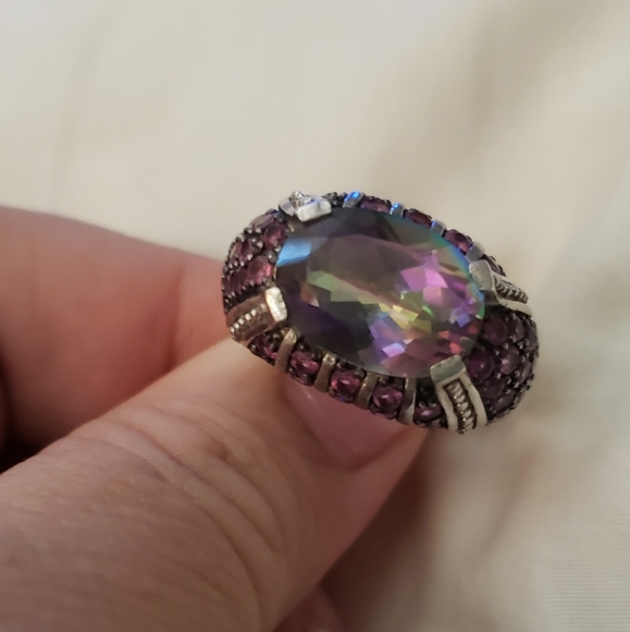 Size 10, Mystic Topaz & Rhodolite Garnet, 925 Silver, Excellent Vintage Cond. - Picture 6 of 8